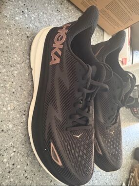 Hoka Women's Black Running Shoes with Rose Gold Logos